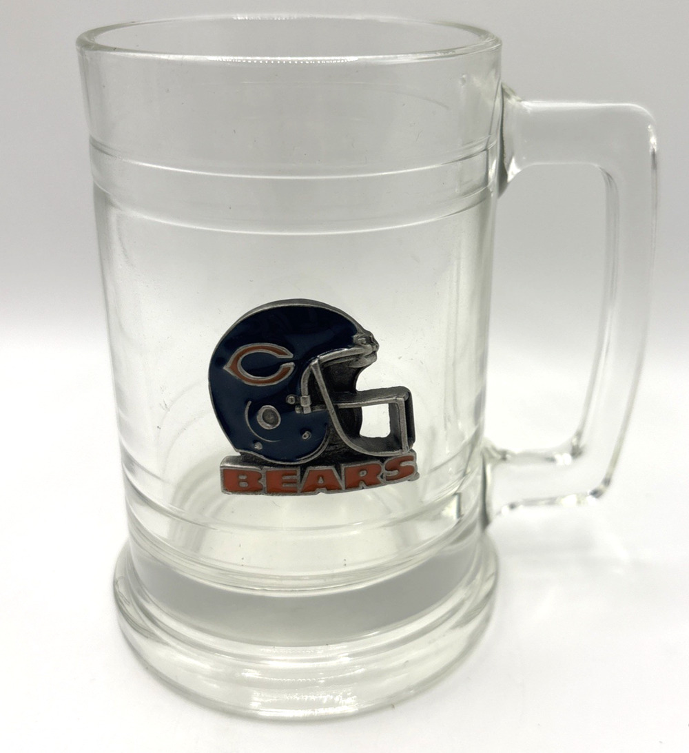 Vintage Chicago Bears 14oz Glass Tankard Beer Mug Pewter Logo Helmet NFL